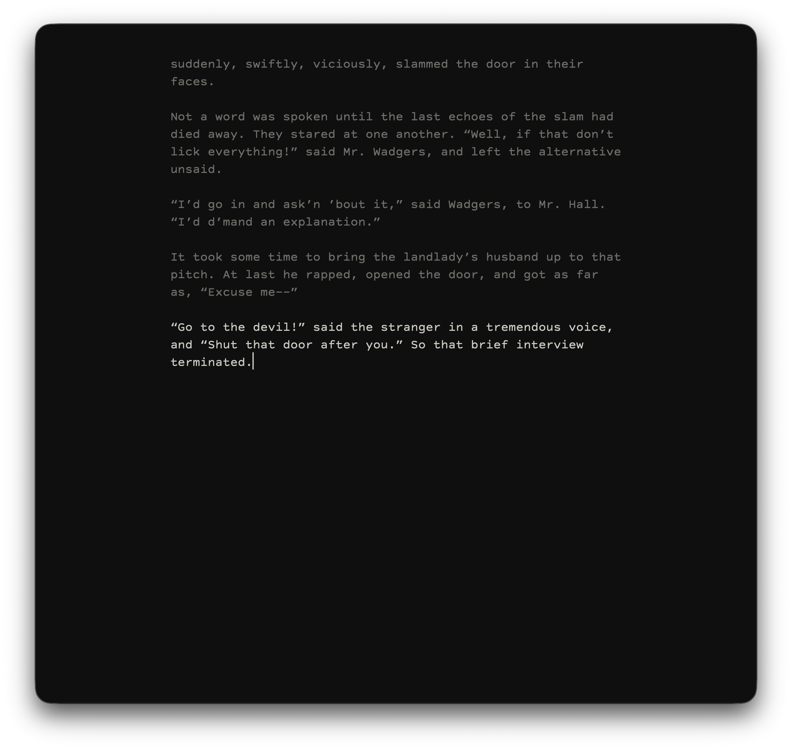 Marmot editor in focus mode, with one sentence highlighted and surrounding paragraphs dimmed
