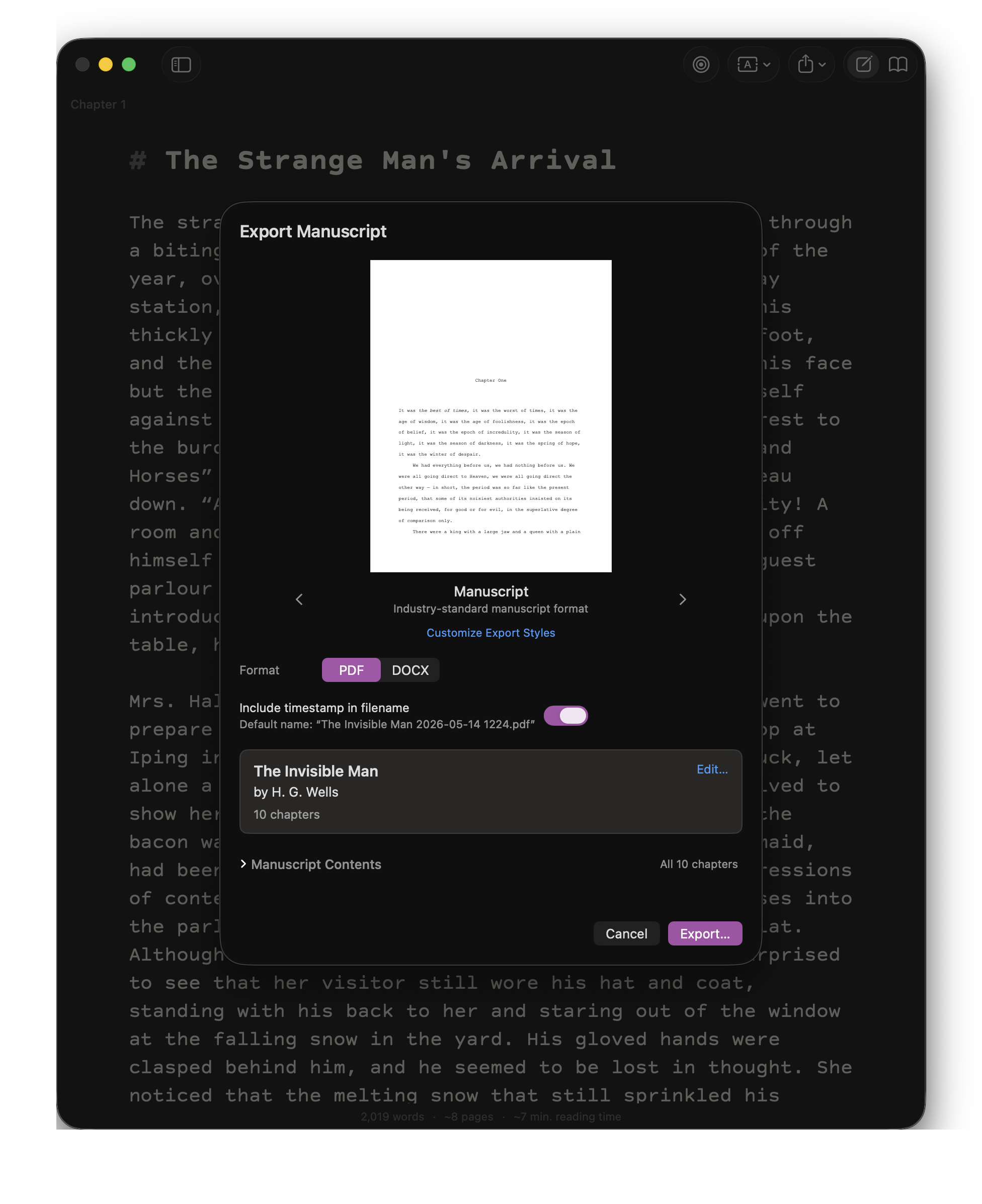 A page of an industry-standard manuscript PDF exported from Marmot