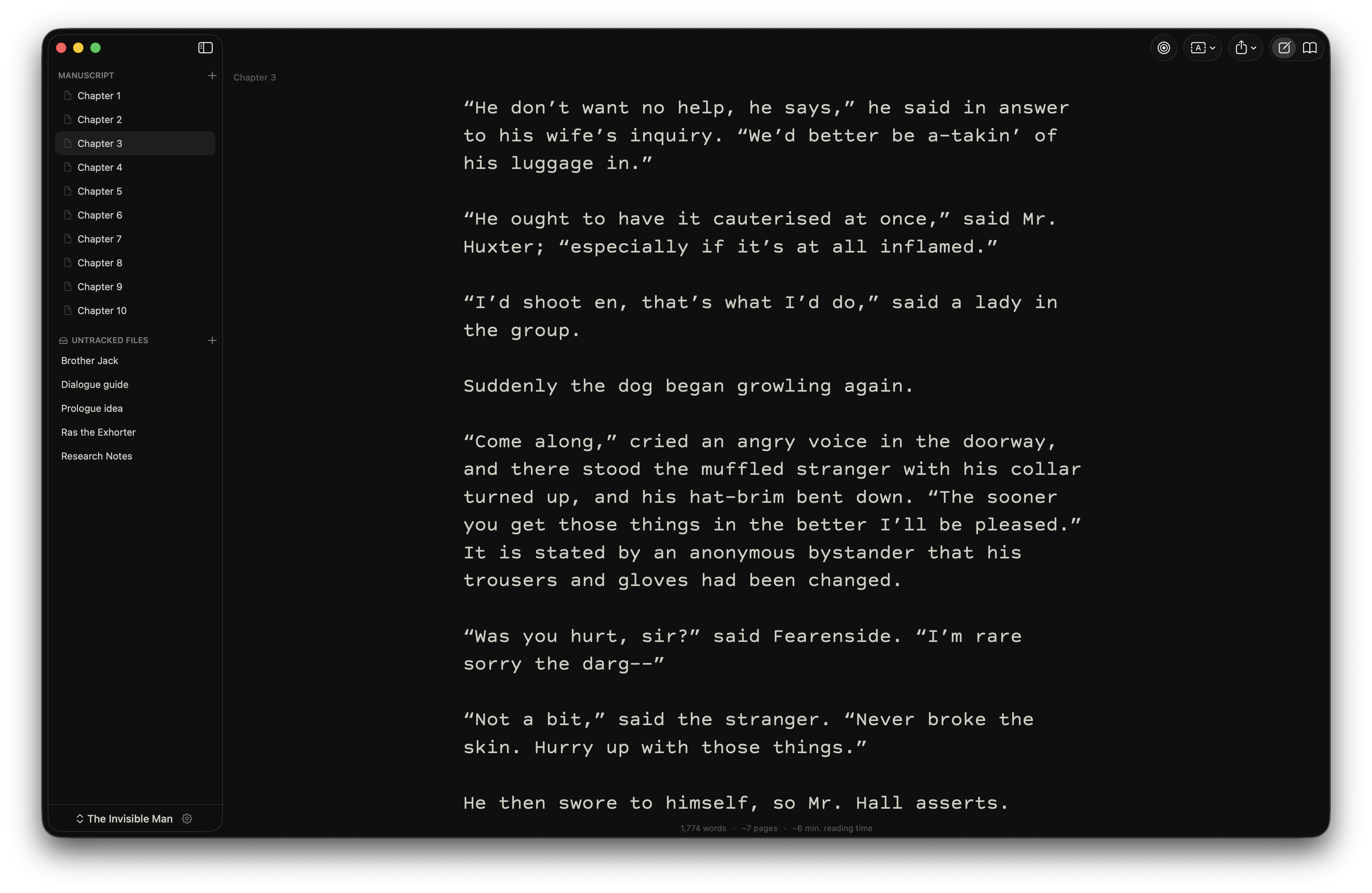 Marmot editor showing a manuscript in progress